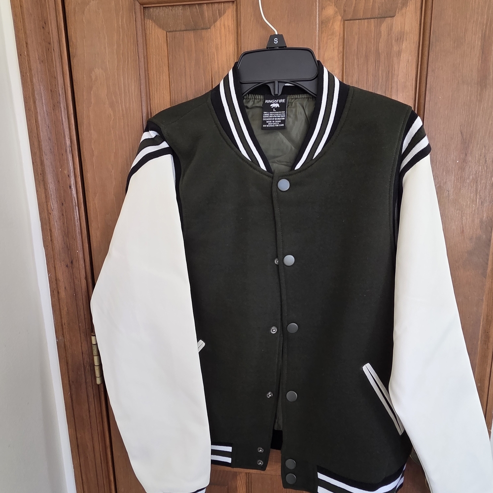 Youth's Varsity Jacket - Dark Green and White